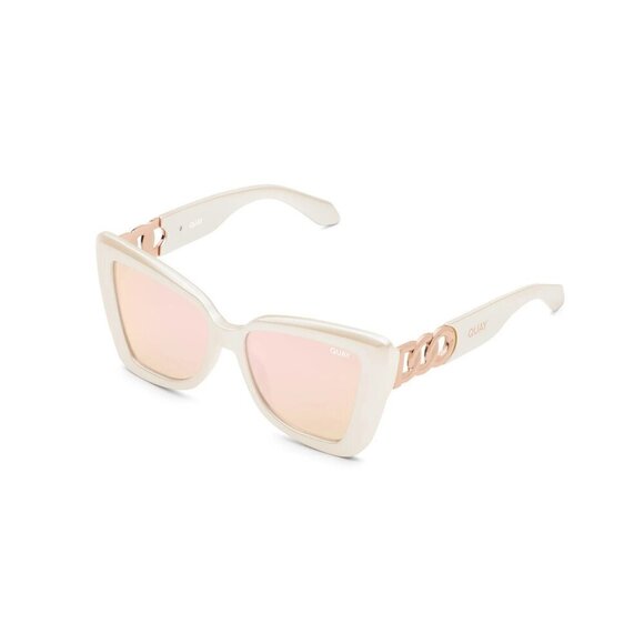 NWOT Quay pearly frame & mirrored lens oversized cat eye sunglasses - Picture 4 of 12